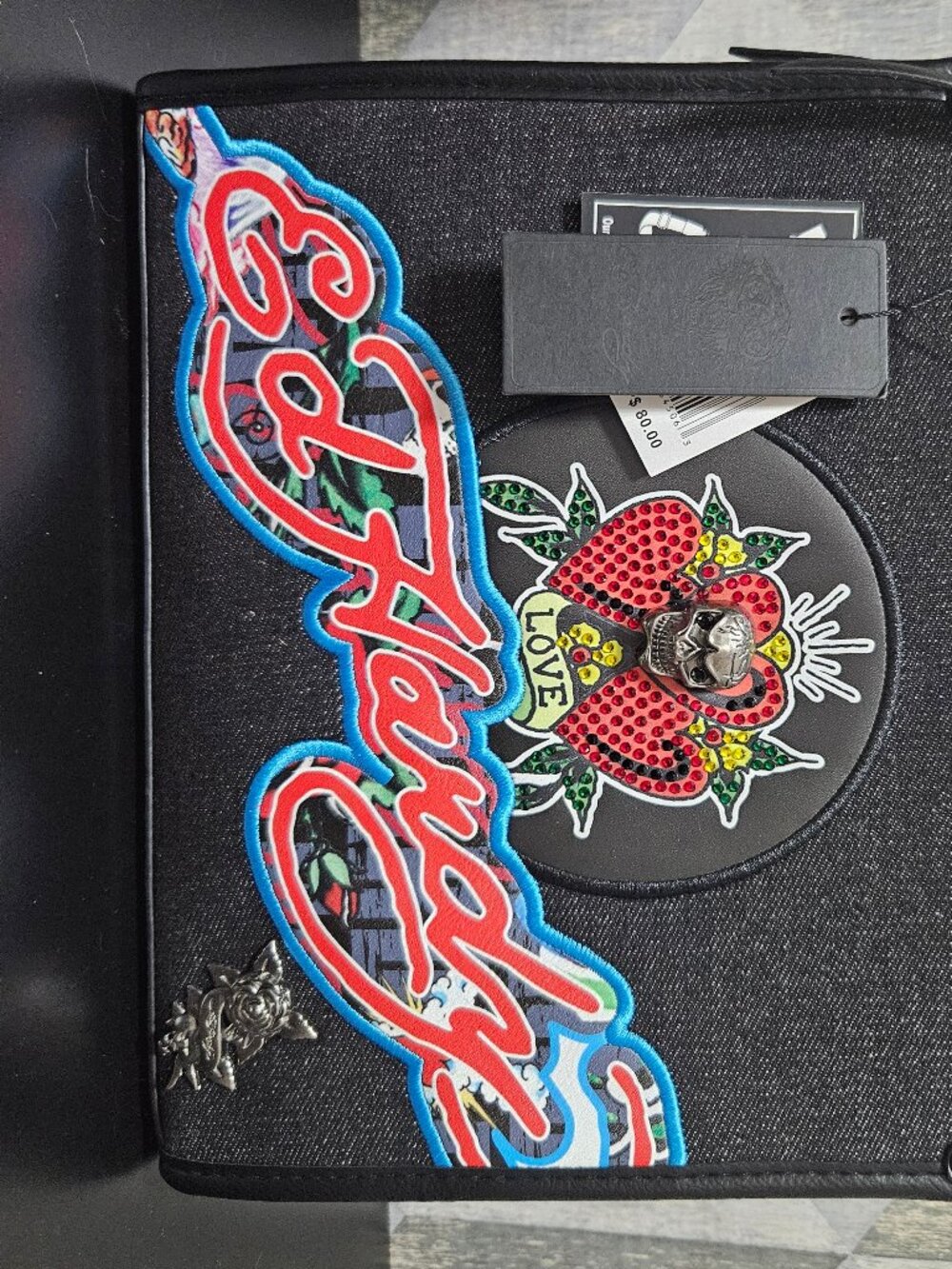 NWT Ed Hardy Love Kills Slowly Skull Rhinestone Y2K Satchel Crossbody Bag